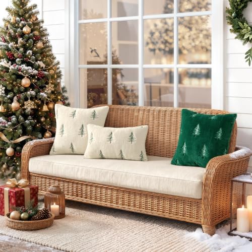 MIULEE Christmas Decorative Faux Fur Pillow Covers 20x20 Inch Beige Green - Image 4