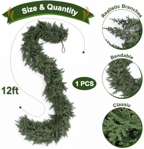 Jutom 1 Pcs 12 ft Artificial Cedar Garland for Christmas - Image 2