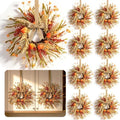 8 Pcs Mini Fall Wreaths for Kitchen Cabinet Thanksgiving Artificial Wreaths Autumn Hanging Wreath Harvest Candle Rings for Cabinets Farmhouse with Ribbon for Front Door Porch Wall Window Decoration by Unknown