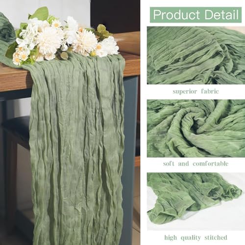 24 Pack Cheesecloth Table Runner, 35 x 120 Inch Boho Gauze Sage Green Table Runner 10ft Rustic Sheer Cheese Cloth Table Decor for Wedding Baby Bridal Shower Birthday Party Table Decoration - Image 2