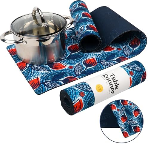 Trivet Table Runner - Heat Resistant 350F, Waterproof, Reversible for Hot Dishes, Plates & Pots (Tulip Garden 48 inch) by ChocolateLemon