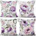Purple Floral Throw Pillow Covers 22''x22'' Set of 4, Spring Blooming Flowers Cushion Covers Watercolor Printed Couch Pillowcases for Sofa Chair Home Bedroom Farmhouse Livingroom Patio Car by VieSavaran