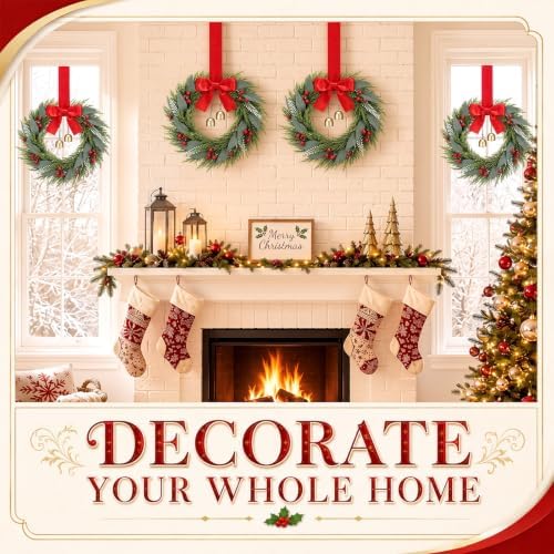 Dingion 4 Pcs 12 Inch Christmas Cabinet Wreaths for Kitchen with Berry - Image 3