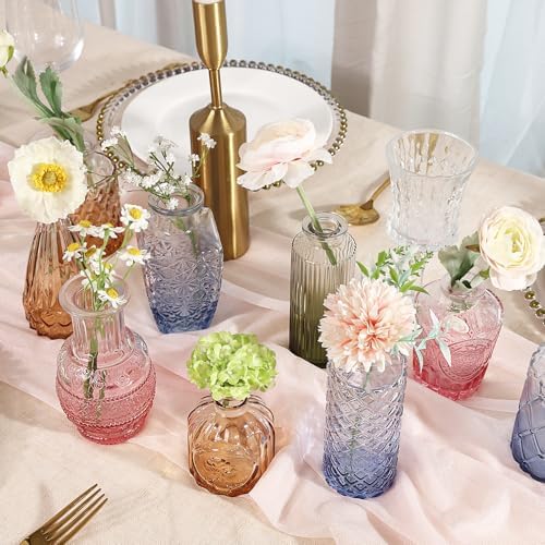 CUCUMI 12pcs Bud Vases for Centerpieces, Colorful Vintage Glass Vase Set - Image 6