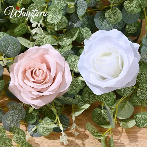 Waipfaru 2 Pcs Flower Garland, 12.14ft Eucalyptus Garland Vines with Flowers for Wedding Reception Table Mantle Spring Room Decor (Rose Pink) - Image 4