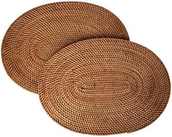 KOUBOO Rattan Oval Placemats Set of 2, Boho Dining Table Mat Honey Brown by KOUBOO