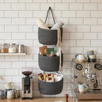 Wall Hanging Rope Baskets 3-Tier Boho Organizers (Gray & Black, Large) - Image 7