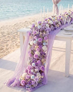 72inch Aisle Flower Garland with Chiffon Sheer Drape, Artificial Flowers Purple & White Rose with Hydrangea, Floral Runner for Wedding Arch, Backdrop, Reception Table Decor, Ceremony Pathway - Image 3