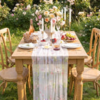 QueenDream 10FT Wildflower Floral Table Runner with Embroidery White Gauze Vintage Flower Runner for Baby Shower Garden Party Decorations 3 Packs - Image 3
