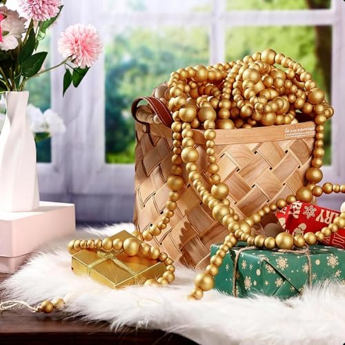 Zeyune 1 Pcs 66 Feet Christmas Beads Garland, Gold - Image 4