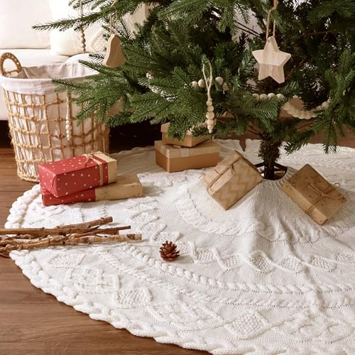 Knit Christmas Tree Skirts, Neutral Tree Skirt, Cozy Christmas Decorations - Image 4