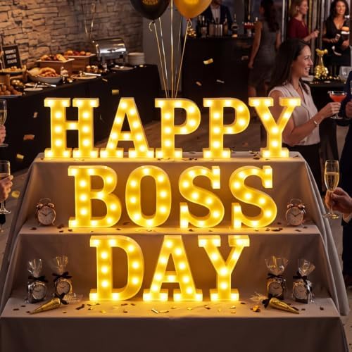 Aurelema 12 Pcs Happy Boss Day Decorations LED Letter Lights Signs - Image 2
