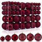 100 Pcs Burgundy Christmas Ball Ornaments for Tree, 6 Styles in 4 Sizes by Hollowfly