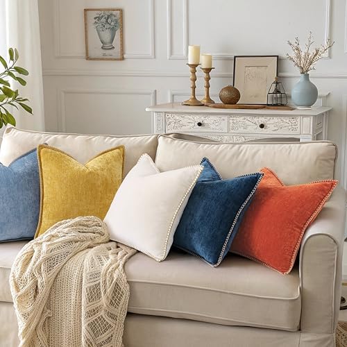 decorUhome Soft Chenille Throw Pillow Covers 22x22 Set of 2 Mineral Yellow - Image 5