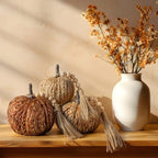 Wesiti 3 Pcs Rattan Pumpkin Decor with Tassel Beads Neutral Fall Decor - Image 5