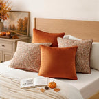 a moment Orange 4 Pack Throw Pillow Covers - Chenille & Velvet Set with Piping, Farmhouse Textured Design Pillow Cases for Couch Sofa Bed Livingroom (16x16 Inch, No Insert) - Image 4