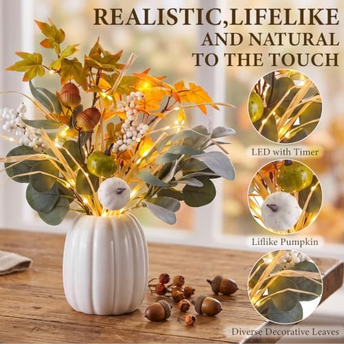 Rtteri 15 Pcs Lighted Fall Table Centerpiece Ceramic Pumpkin Vase with Stem - Image 4