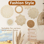 7 Pcs Boho Wall Basket Decor, Rattan Wicker Boho Wall Decor, Hanging Woven Basket Wall Decor, Round Handmade Wall Art for Living Room Bedroom Display Table Settings Home Christmas Decoration (Khaki) - Image 2
