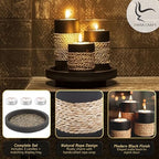IYARA CRAFT Candleholder Set with Tray, Set of 3 Rustic Black Wooden Tealight Candle Holders with Natural Rope Accent, Coffee Table Centerpiece, Farmhouse Home Decor, Housewarming - Image 6