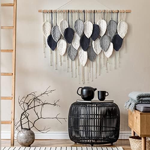 Weldomcor Macrame Wall Hanging Leaf Woven Tapestry Bohemian Chic Wall Hanging Feather Large Handmade Wall Art Decor for Bedroom Living Room Apartment Ornament, 39 inch - Image 2
