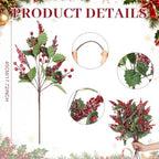 Cindeer 8 Pack 18" Christmas Artificial Red Berries Stems Holiday Decor - Image 3