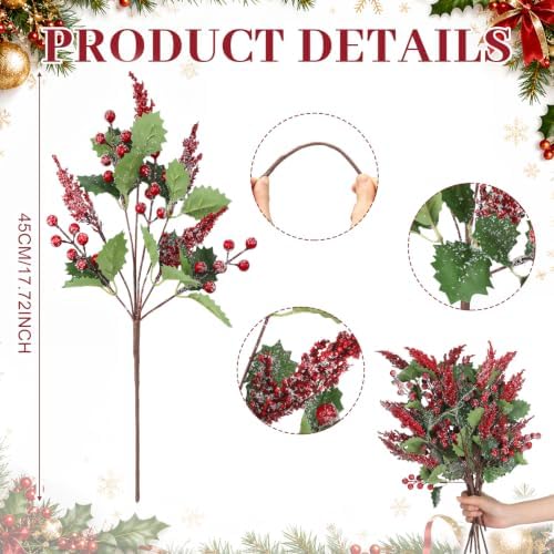 Cindeer 8 Pack 18" Christmas Artificial Red Berries Stems Holiday Decor - Image 3