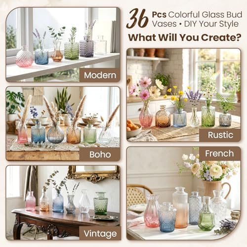 36Pcs Bulk Colored Glass Bud Vases Set,Mini Small Flower Vases for Wedding - Image 6