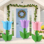 3 Pcs Spring Outdoor Tulip Decorations 3D Large Wooden Tulip Yard Signs Rustic Flower Porch Decorations for Home Spring Party Porch Yard Garden Front Door, 15.75 Inch - Image 2