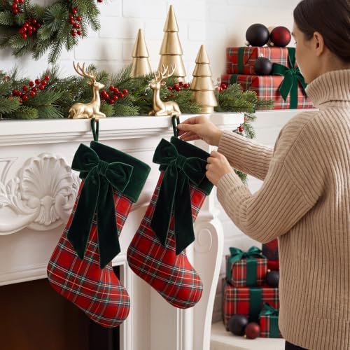 Thiccywoov 3 Pack Tartan Plaid Christmas Stockings 20'', Red, Green - Image 6