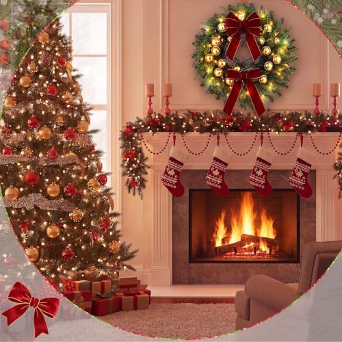 Norme Christmas Wreath for Front Door 16 Inch with Burgundy Bows Bells - Image 5