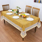 Home Spun & Crafts 110x110 Inches Square Hand Block Print Tablecloth, 100% Cotton, Bee Yellow Floral Table Cloths Washable, Traditional Indian for Dining Outdoor Thanksgiving Halloween Christmas - Image 3