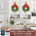 15 Inch Christmas Wreath Decorations,Set of 3 Pre-Lit Mini Kitchen Cabinet Christmas Wreaths with Red Bows&Pine Cones& Berries &Hooks & Storage Bag for Front Door, Windows, Fireplace (Indoor/Outdoor) - Image 7