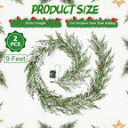 YoleShy 2 PCS 9 FT Real Touch Norfolk Pine Garland Flocked Christmas Garland with Lights Pinecone and White Snow Battery Operated Prelit Garland Christmas Decorations for Mantle Fireplace Xmas Home - Image 2