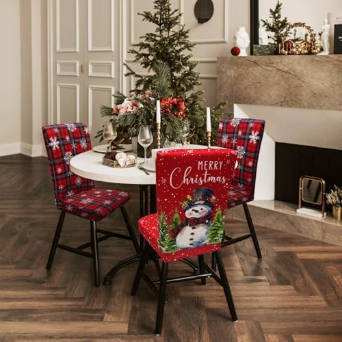 Christmas Chair Covers Set of 6, Xmas Snowman Dining Chair Covers for Party Kitchen Removable Seat Cover for Chairs Christmas Decorations Indoor - Image 3
