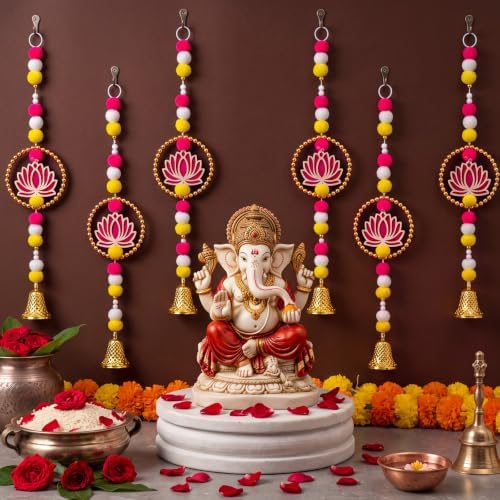 6 Pcs Lotus Hanging Decoration for Pooja Indian Ganpati Garlands Decor by Thyle