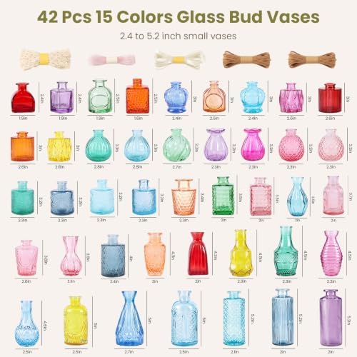 42 Pcs Vases Bulk Colored Glass Bud Vases,Mini Small Colored Vintage Vases - Image 4