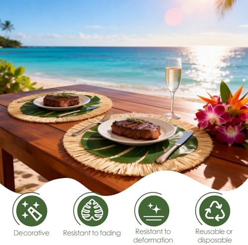 48Pcs Luau Placemats and Palm Placemat Raffia Grass Placemats Tropical Palm Leaf Place Mats for Dining Tables Family Gatherings Parties - Image 5