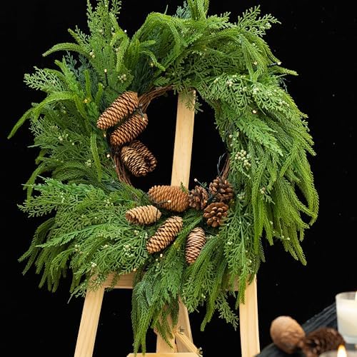 Christmas Wreath 24 Inch Real Touch Norfolk Pine Wreaths for Front Door - Image 2