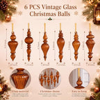 Sotiff 6 Pcs Mercury Glass Christmas Ornaments, Vintage Finial Decorations - Image 4