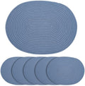 Oval Woven Cotton Placemats Set of 6, Thick Braided Rope Table Mats, 17 x 13 Inches Large Non Slip Heat Resistant Place Mats for Dining Table, Farmhouse Boho Hot Pads for Kitchen Decor (6, Blue) by Unknown