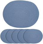 Oval Woven Cotton Placemats Set of 6, Thick Braided Rope Table Mats, 17 x 13 Inches Large Non Slip Heat Resistant Place Mats for Dining Table, Farmhouse Boho Hot Pads for Kitchen Decor (6, Blue) by Unknown