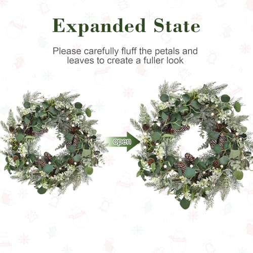 22 Inch Frosted Christmas Wreath with Pine Cones & Berries for Front Door - Image 3