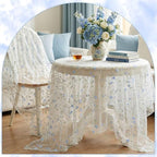 Lounsweer 3 Pcs Blue Flower Table Runner 10ft Embroidery Tulle Lace - Image 2