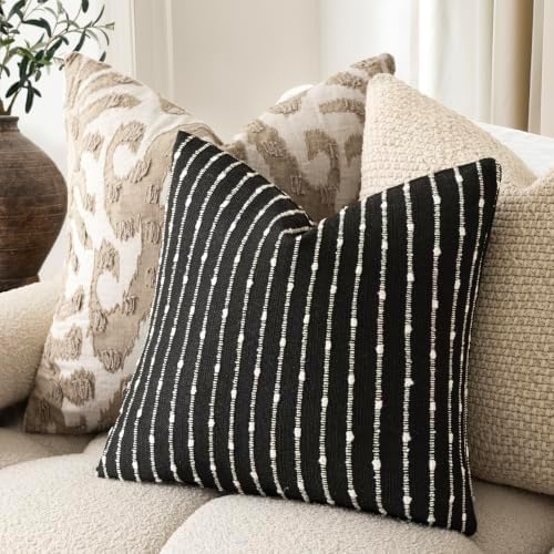 Foindtower Decorative Striped Boucle Throw Pillow Covers 20x20 Inch Black - Image 5