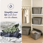 HOMZ 4-Pack Durable Molded Bin, Plastic Storage Containers w/Lids, 10 Gallon, Silver - Stackable Organizer Totes and Boxes for Bedroom, Kitchen, and Garage Organization - Image 6