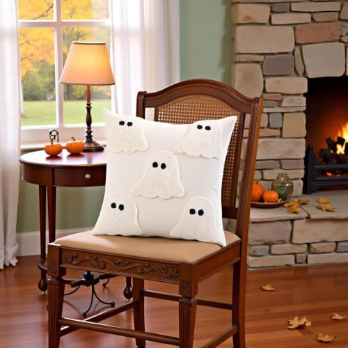 Halloween Throw Pillow Covers 20x20 Set of 2 White Ghost - Image 7