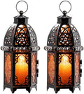 NEEDOMO Set of 2 Moroccan Lanterns Decorative Indoor & Outdoor, Hanging Candle Lantern, 11'' Vintage Candle Holder, Metal Lanterns Decorative, Table, Patio, Porch, Shelf, Gothic Home Decor (Amber) by NEEDOMO-LightUpYourSpace