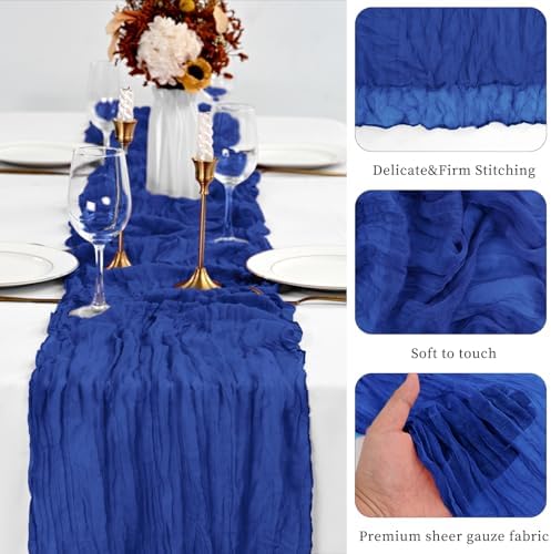 20 Pack Royal Blue Table Runners 10Ft Cheesecloth Table Runner Boho Gauze Cheese Cloth Table Runner Romantic Long Sheer Fabric Table Runners for Wedding Party Bridal Shower - Image 5