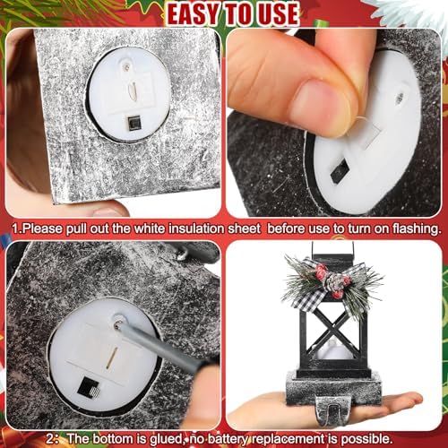 Therwen 4 Pcs Christmas Stocking Holders Lantern, LED, Classic, Black - Image 3