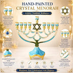 Matashi Hand Painted Enamel Menorah Candelabra w/Star of David Design - Image 3